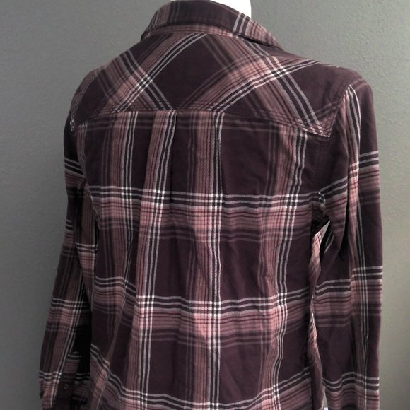Carhartt Brown Plaid Flannel 1/2 Button Up Casual Cotton Shirt Women's Large - Picture 3 of 8